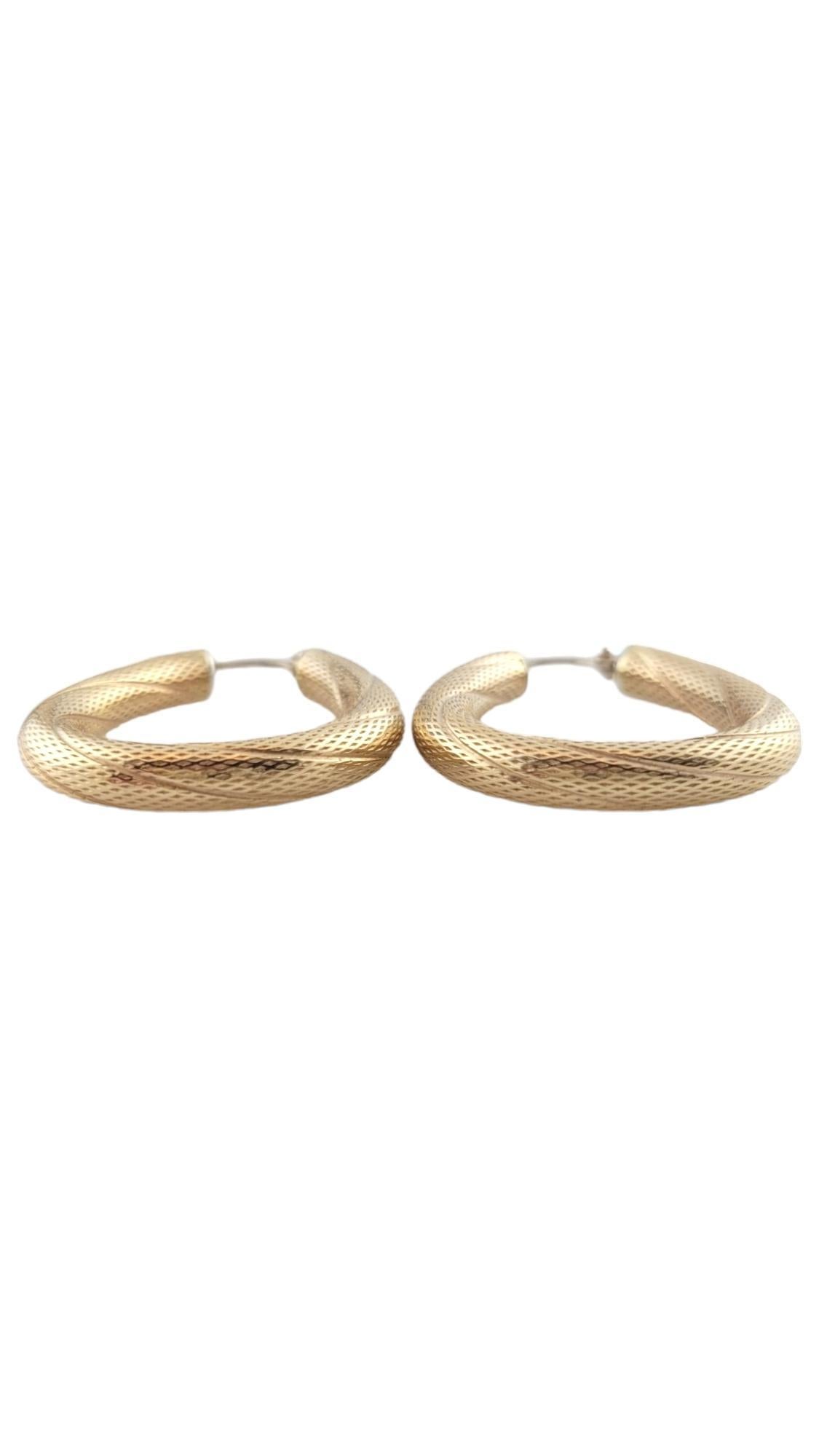 Women's 14K Yellow Gold Textured Hoop Earrings #16192 For Sale