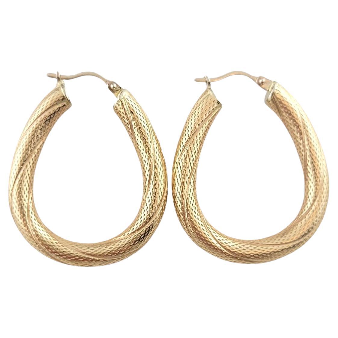 14K Yellow Gold Textured Hoop Earrings #16192 For Sale