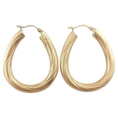 14K Yellow Gold Textured Hoop Earrings #16192