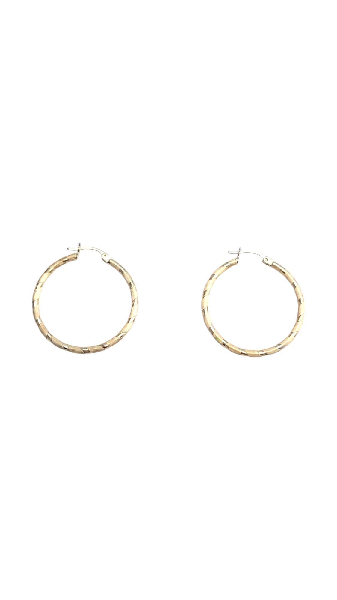14K Yellow Gold Textured Hoop Earrings #21092