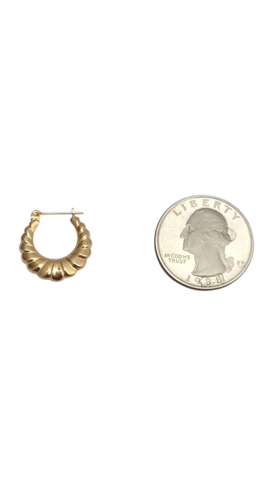 14K Yellow Gold Textured Hoop Earrings #21654 en vente 1