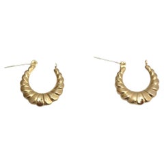 14K Yellow Gold Textured Hoop Earrings #21654