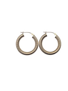 14K Yellow Gold Textured Hoop Earrings #24274