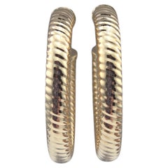 14K Yellow Gold Textured Hoop Earrings #24274