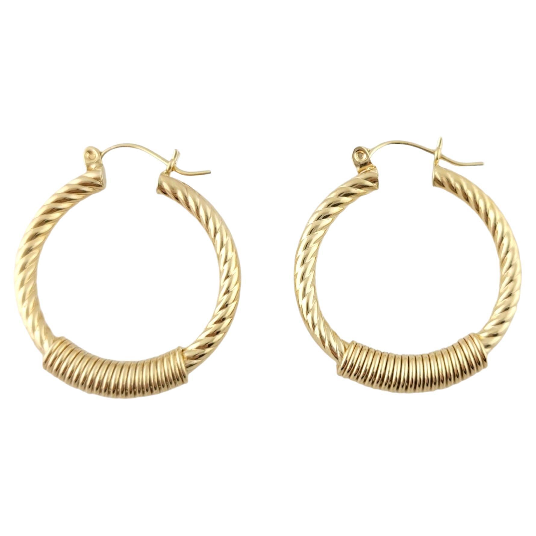 14K Yellow Gold Textured Hoops For Sale