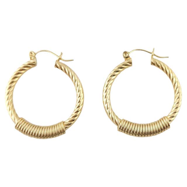 14k White Gold Textured Hoops For Sale at 1stDibs
