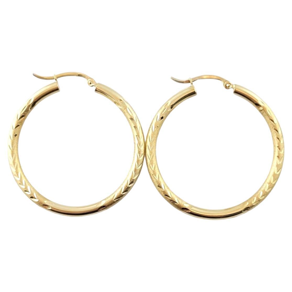 14K Yellow Gold Textured Large Circle Hoop Earrings #16864