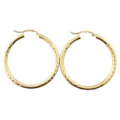 14K Yellow Gold Textured Large Circle Hoop Earrings #16864