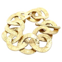 14k Gelbgold texturiert große runde Scheibe Link Armband w / Toggle Clasp