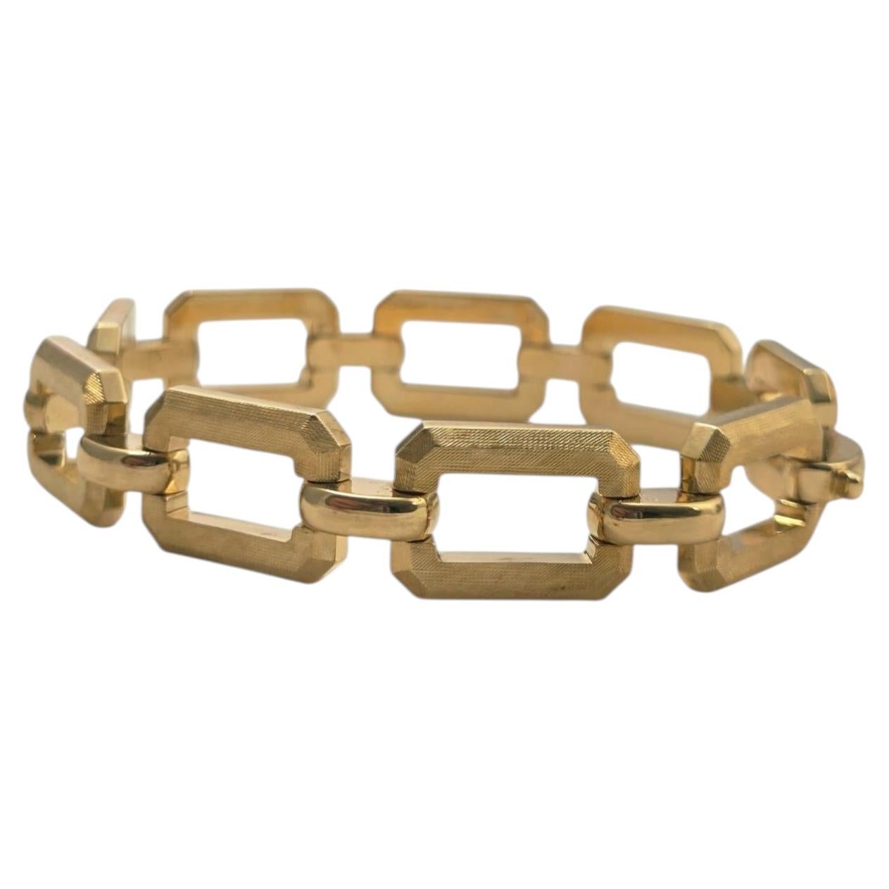 14K Yellow Gold Textured Oval Link Bracelet #25149