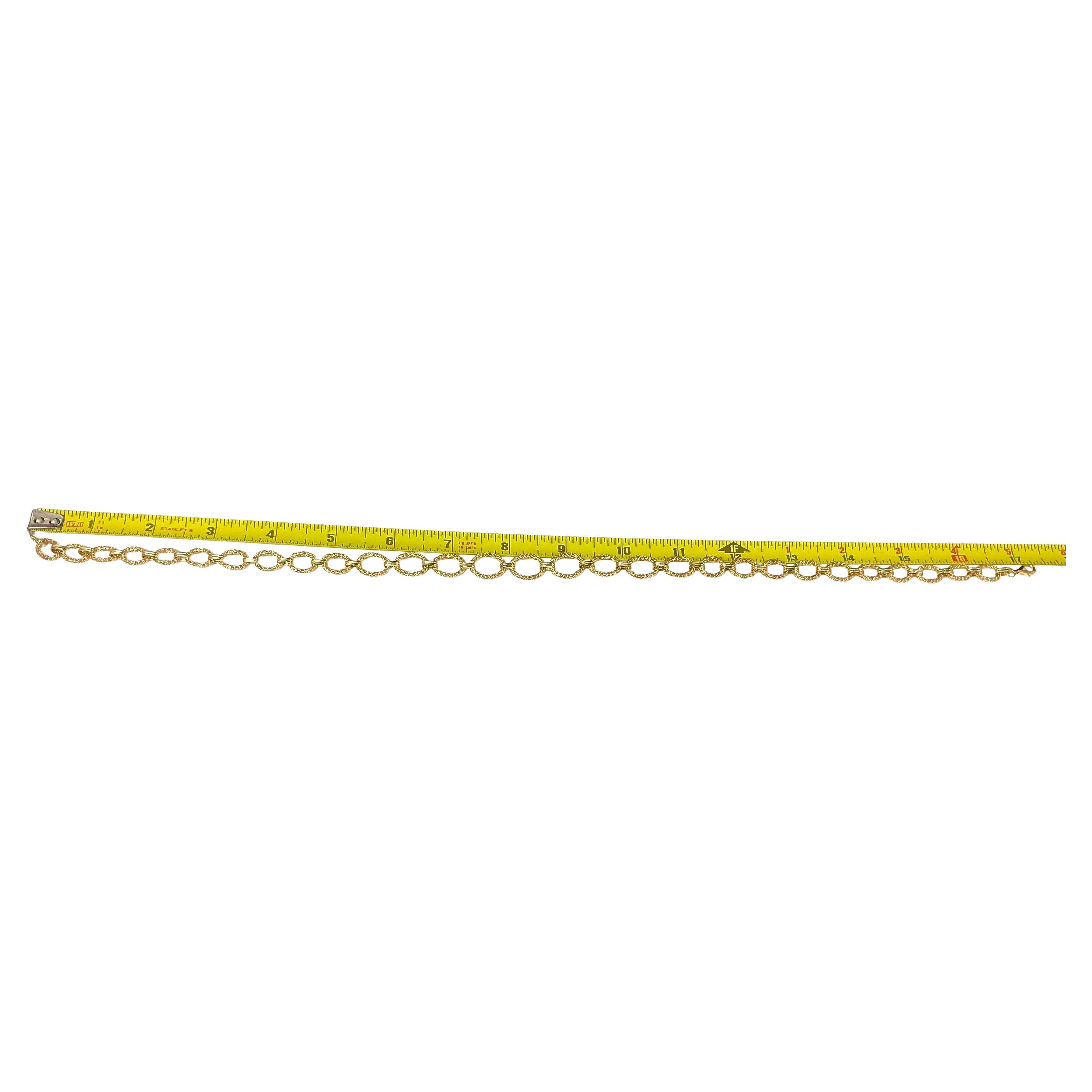 Women's or Men's 14K Yellow Gold Textured Oval Link Necklace For Sale