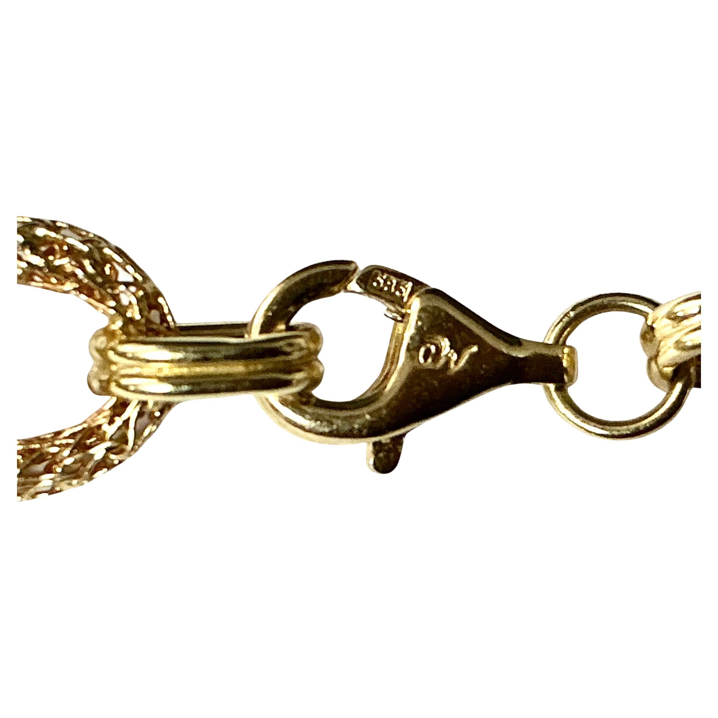 14K Yellow Gold Textured Oval Link Necklace For Sale 1