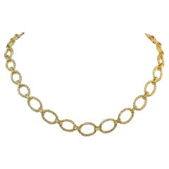 14K Yellow Gold Textured Oval Link Necklace