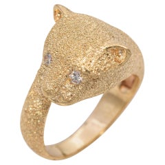 14k Yellow Gold Textured Panther Diamond Ring