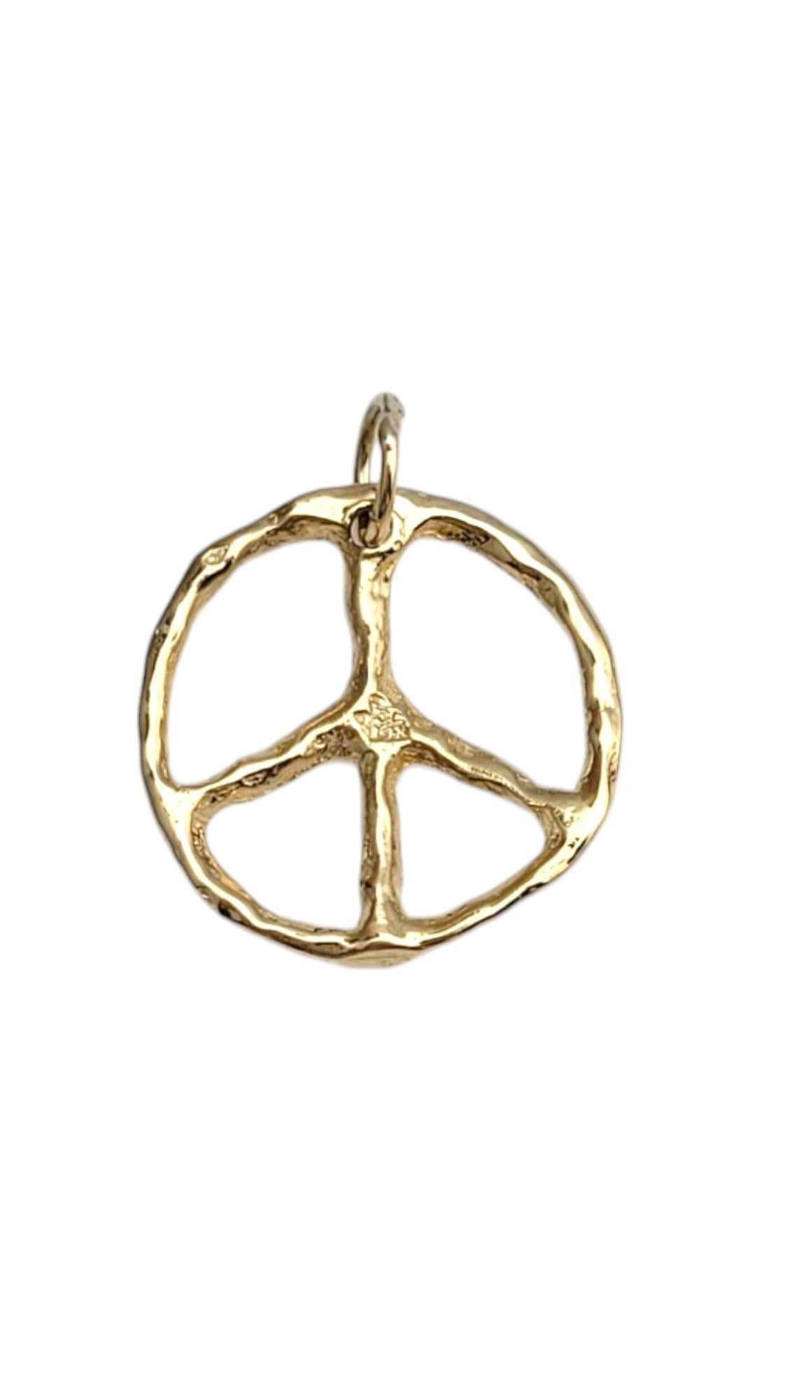 14K Yellow Gold Textured Peace Sign Charm

This stylish peace sign charm features a classic design with a modern twist, symbolizing harmony, love, and unity. Crafted with precision and a sleek finish, it’s a perfect addition to any bracelet or