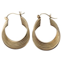 14k Yellow Gold Textured Twisted Hoop Earrings #23063