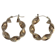 14k Yellow Gold Textured Twisted Hoop Earrings #23858