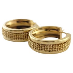 Pendientes de aro ancho con textura de oro amarillo de 14 quilates #22398