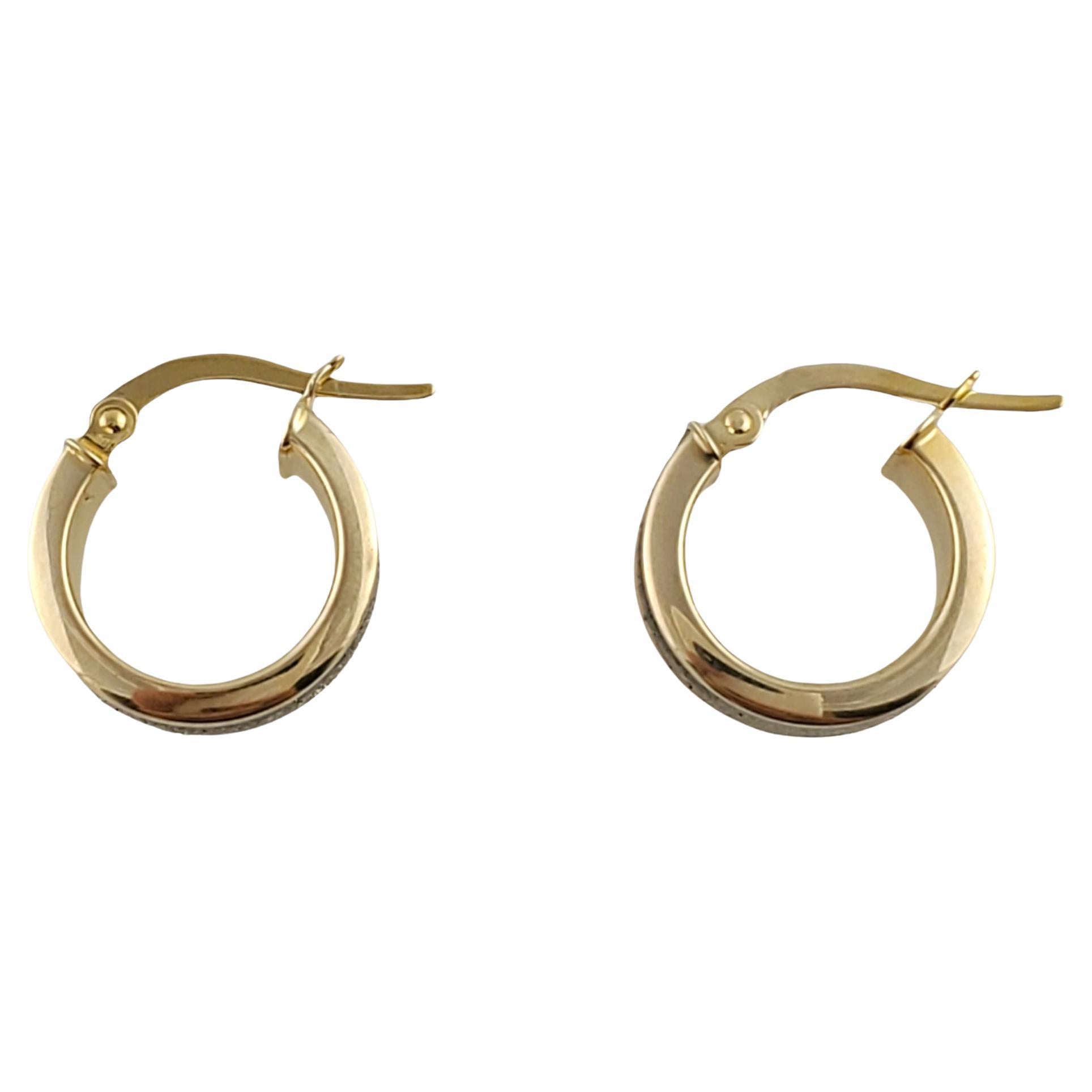 14K Yellow Gold Textures Sparkly Hoop Earrings #12380 For Sale