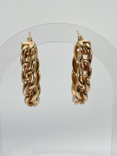 14K Yellow Gold Thick Chain Hoop Earrings
