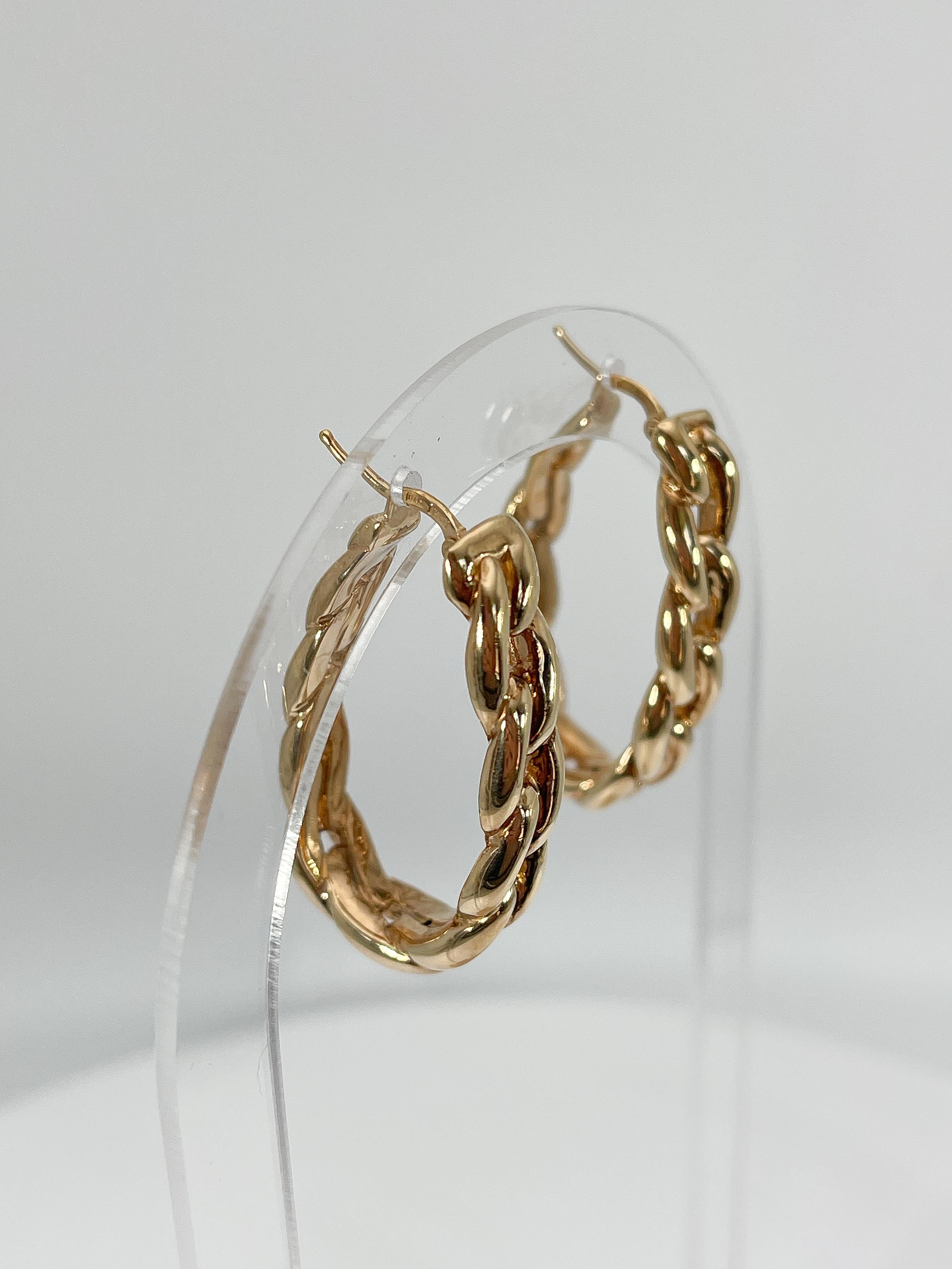 14K Gelbgold Creolen mit dicker Kette Damen im Angebot