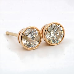 14K Yellow Gold Thin Bezel Diamond Studs 0.84 ct