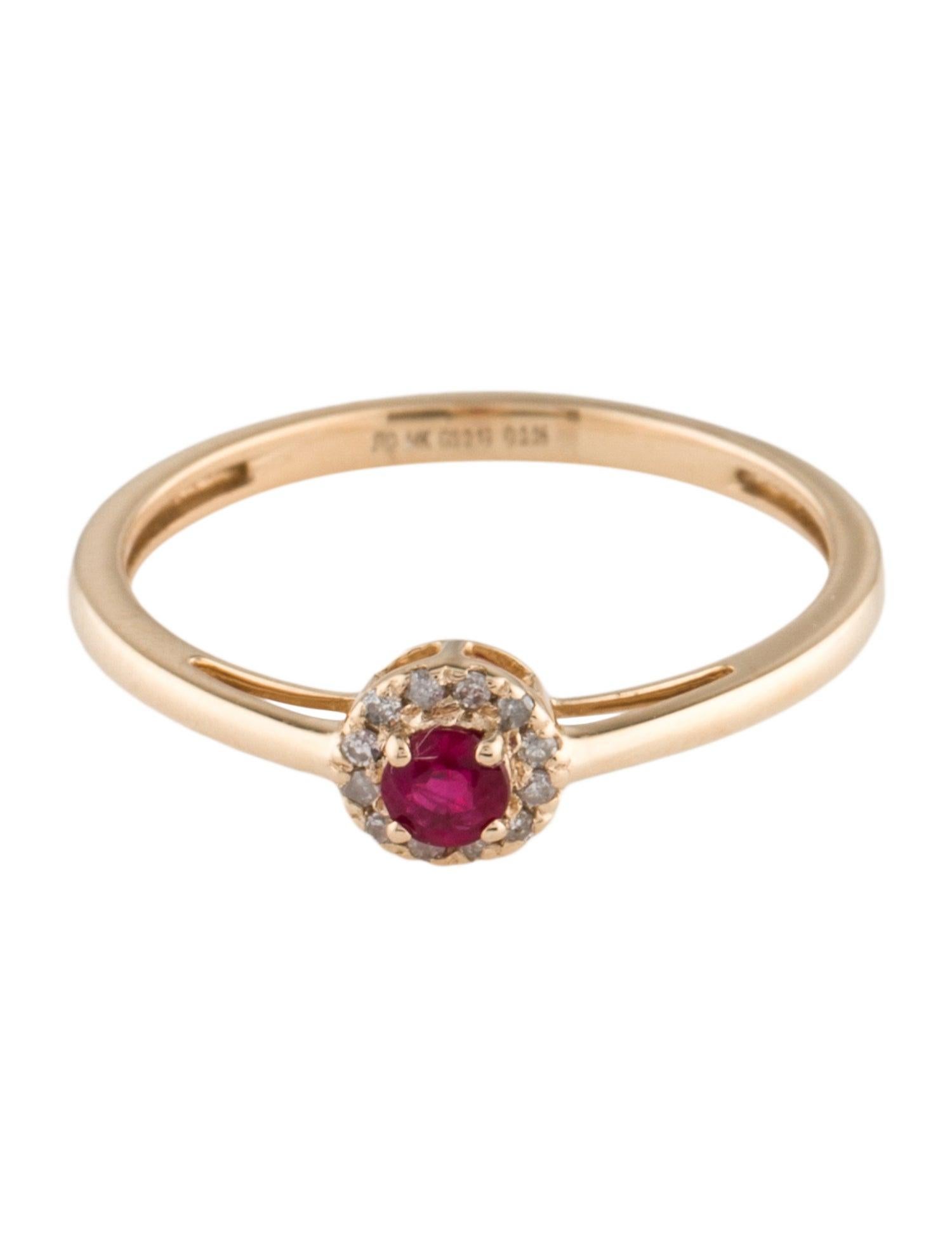 Brilliant Cut 14K Yellow Gold Thin Cocktail Ring with 0.14ct Ruby and 0.06ct Diamond Accents For Sale
