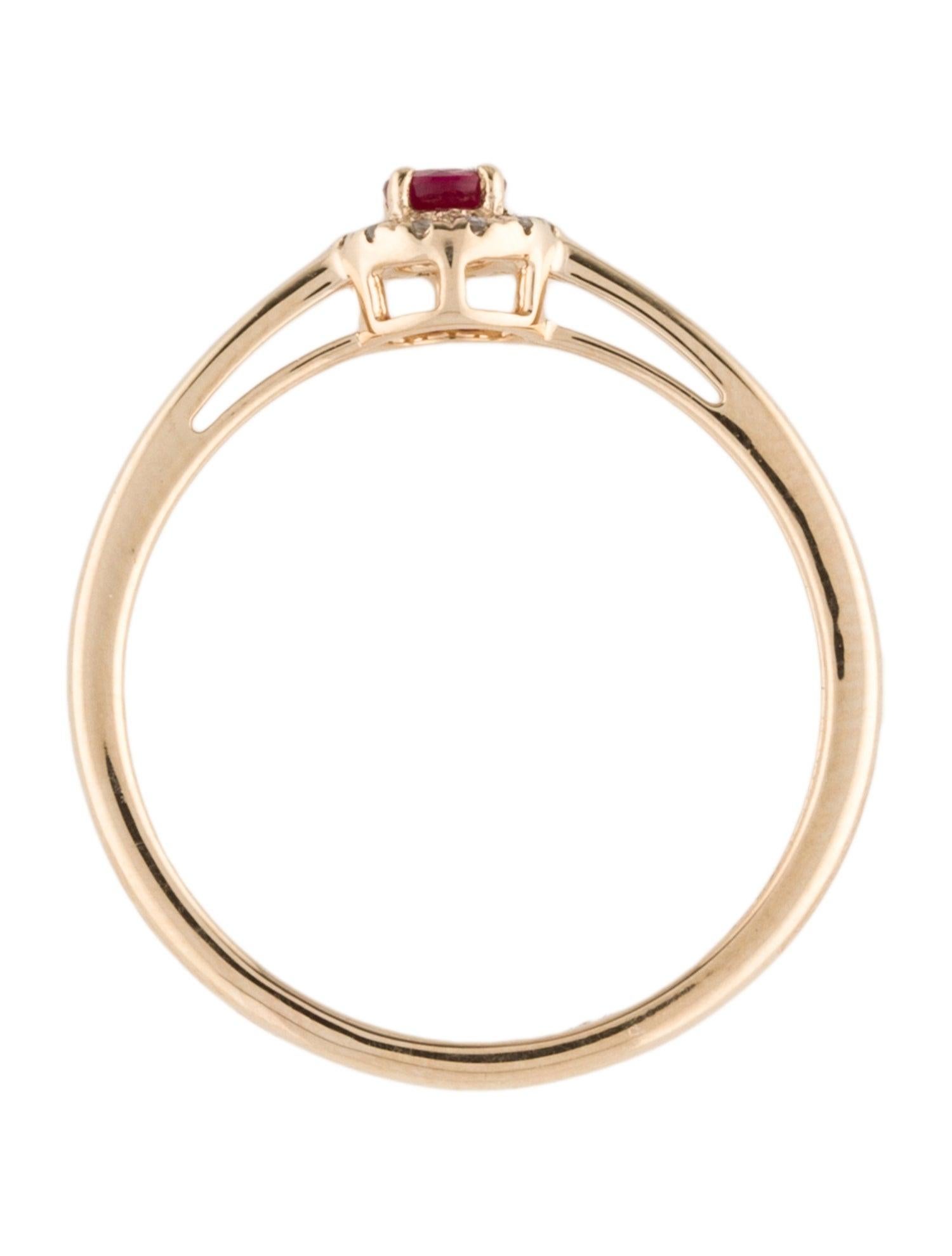 Women's 14K Yellow Gold Thin Cocktail Ring with 0.14ct Ruby and 0.06ct Diamond Accents For Sale