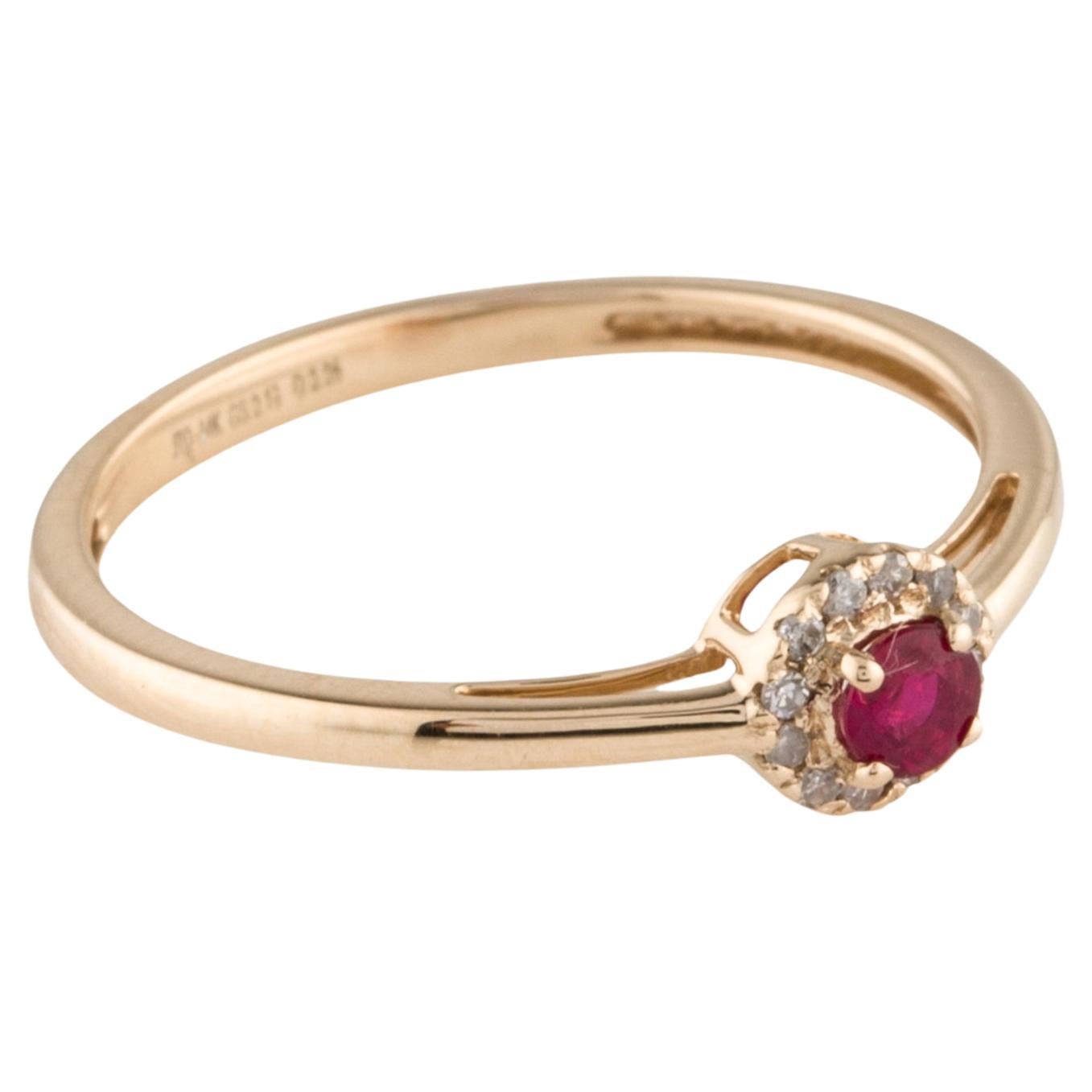 14K Yellow Gold Thin Cocktail Ring with 0.14ct Ruby and 0.06ct Diamond Accents For Sale