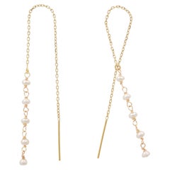 14K Yellow Gold Threader Earrings with Pearl