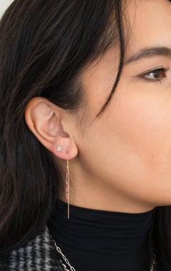 14K Yellow Gold Threader Earrings with Ruby