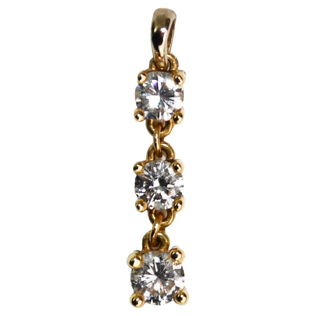 14K Yellow Gold Three-Diamond Pendant 0.65ct
