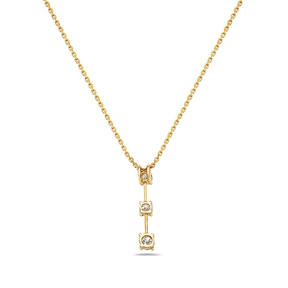 14 Karat Gelbgold Halskette mit drei Diamanten-Anhänger (Moderne) im Angebot