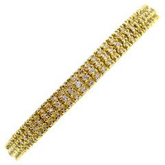 14 Karat Yellow Gold Three-Row Diamond Tennis Bracelet
