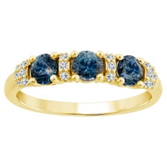 14K Gelbgold Bandring mit drei Steinen, blauem Saphir und Diamant