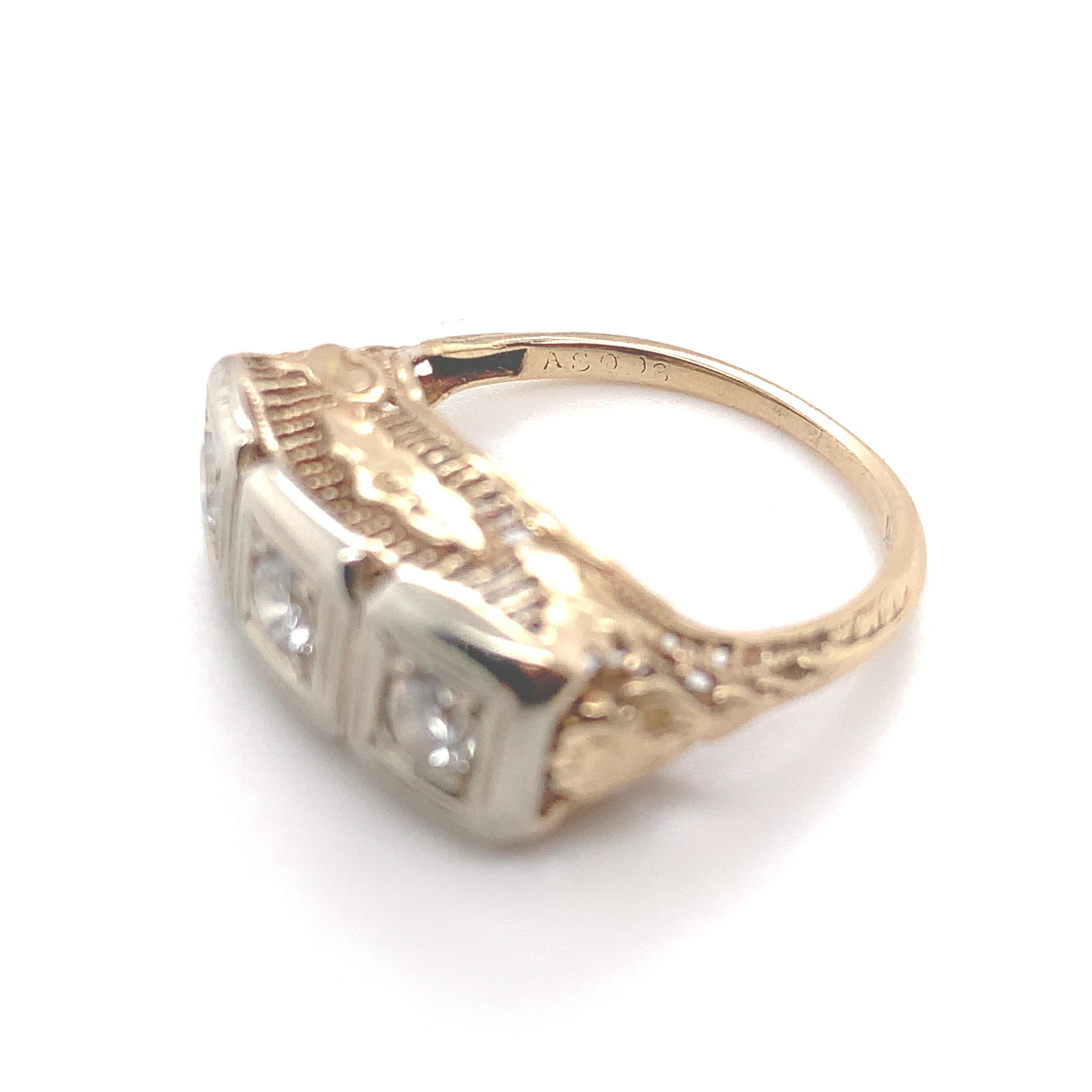 14K Yellow Gold Three Stone Diamond Filigree Ring For Sale 5