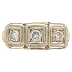 Vintage 14K Yellow Gold Three Stone Diamond Filigree Ring
