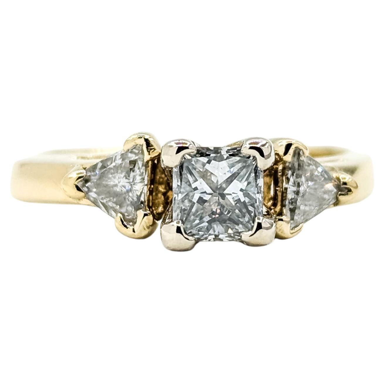 14k Yellow Gold Three Stone Diamond Ring For Sale
