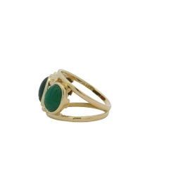 14K Yellow Gold Three Stone Oval Cabochon Scarab Ring In Stock