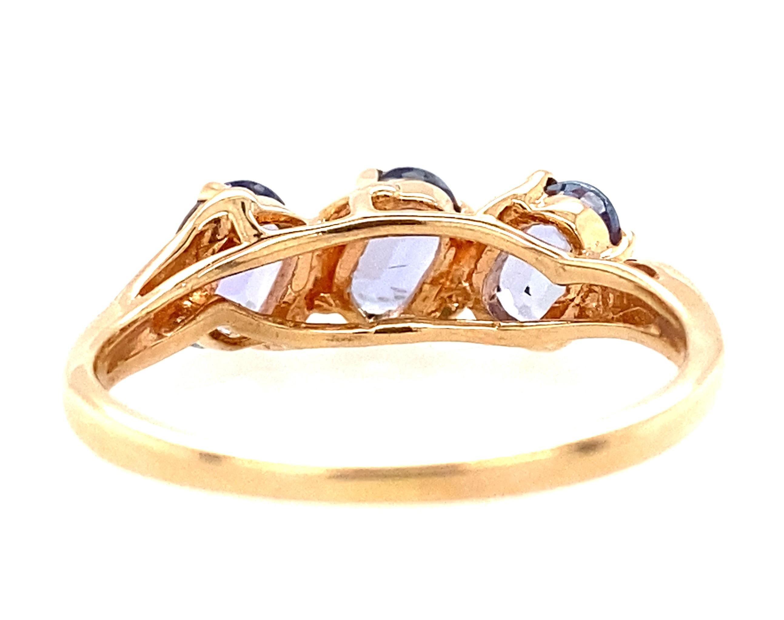 14K Yellow Gold Three Stone Tanzanite Ring December Birthstone For Sale 1