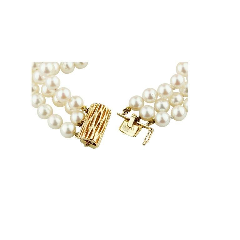Bracelet en or jaune 14 carats à trois brins de perles avec accents en or de 17,78 cm de long Pour femmes en vente
