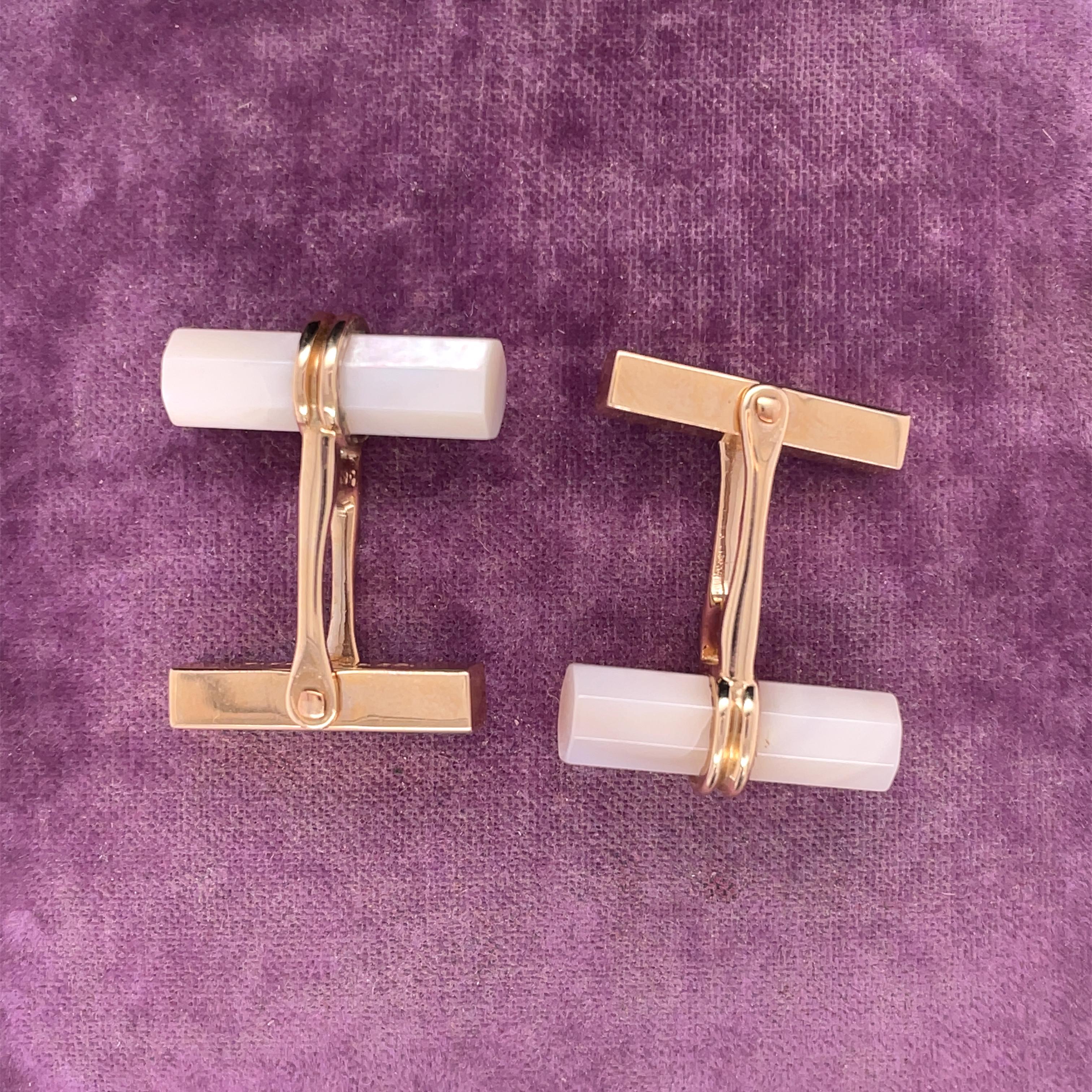 Retro 14k Yellow Gold Tiffany & Co Mother of Pearl Cufflinks For Sale