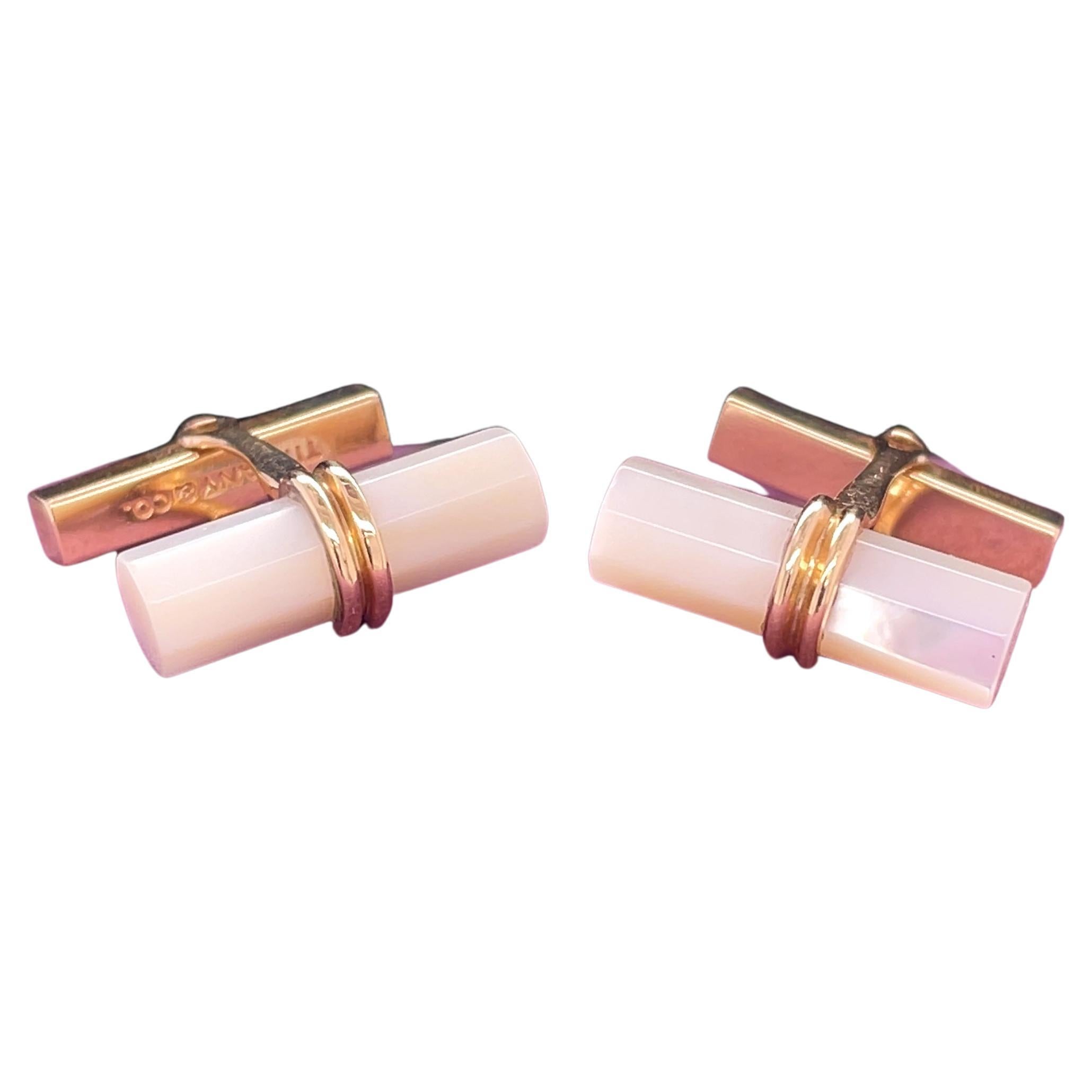 14k Yellow Gold Tiffany & Co Mother of Pearl Cufflinks For Sale