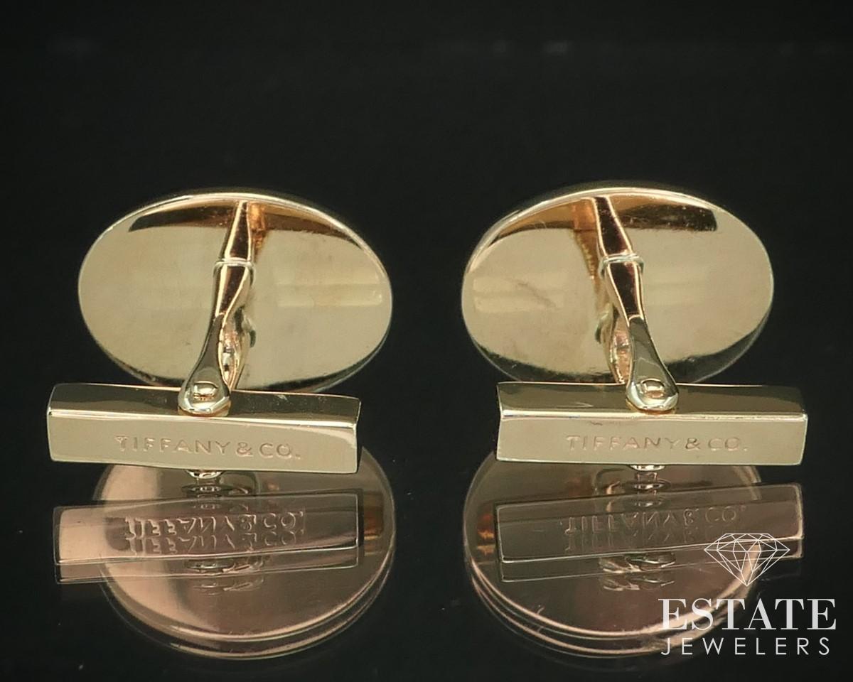 14k Yellow Gold Tiffany & Co. Oval Natural Diamond Cufflinks 16.2g i15112 In Good Condition For Sale In Toledo, OH