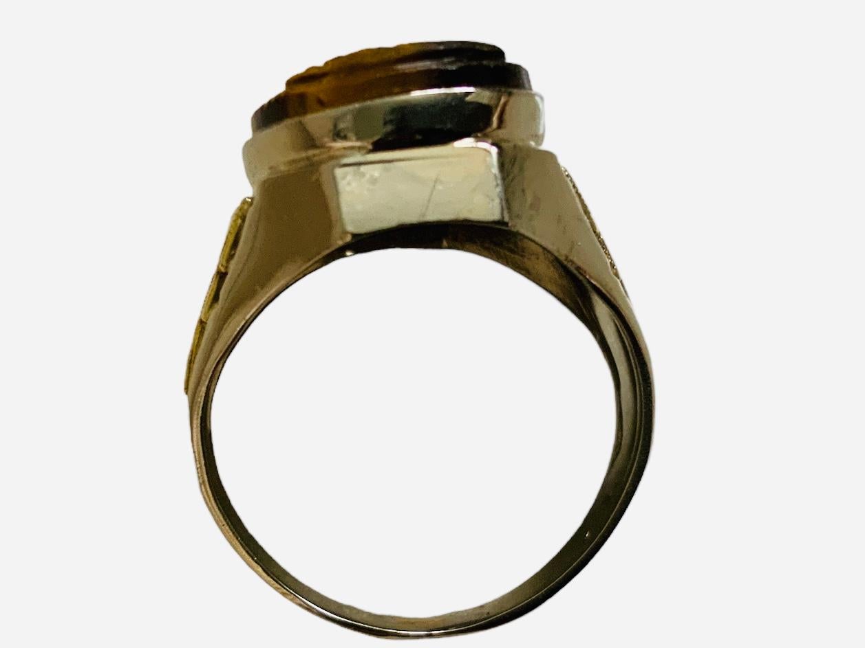 14K Yellow Gold Tiger Eye Cameo Ring For Sale 5