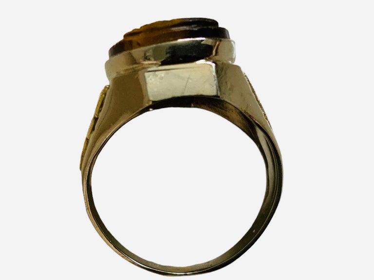 14K Yellow Gold Tiger Eye Cameo Ring For Sale at 1stDibs