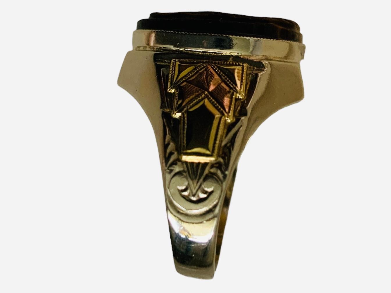 14K Yellow Gold Tiger Eye Cameo Ring For Sale 7