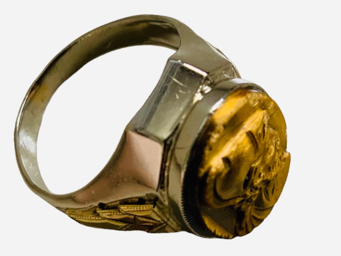 14K Yellow Gold Tiger Eye Cameo Ring For Sale 8
