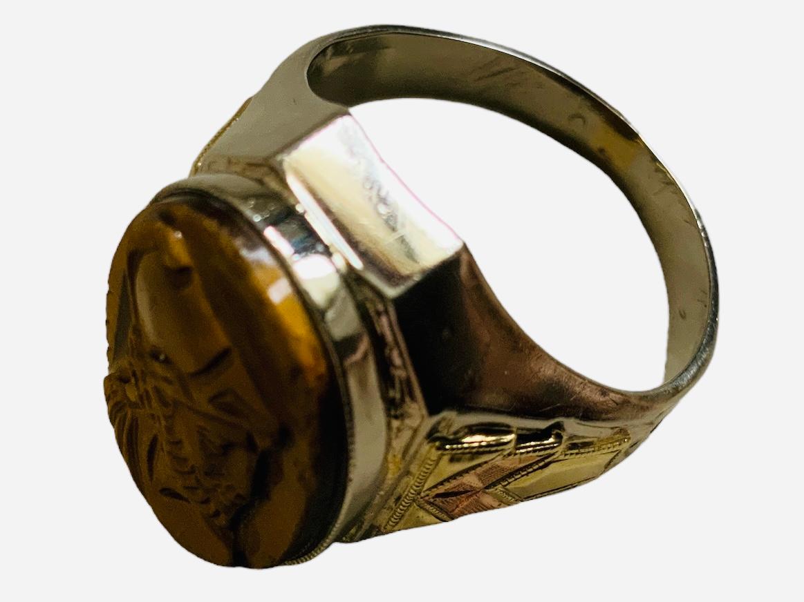 14K Yellow Gold Tiger Eye Cameo Ring For Sale 9