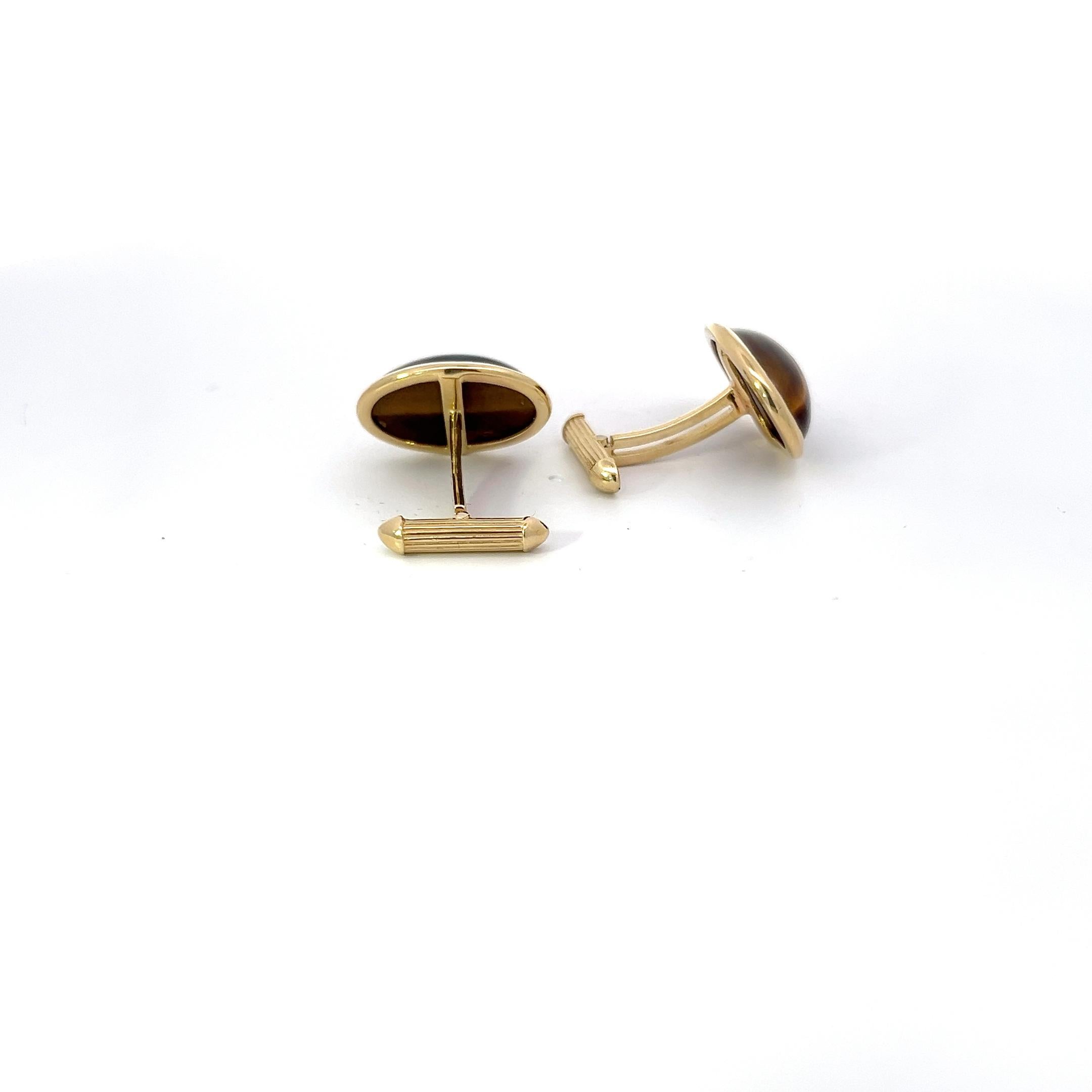Boutons de manchette Œil de tigre en or jaune 14k Pour hommes en vente